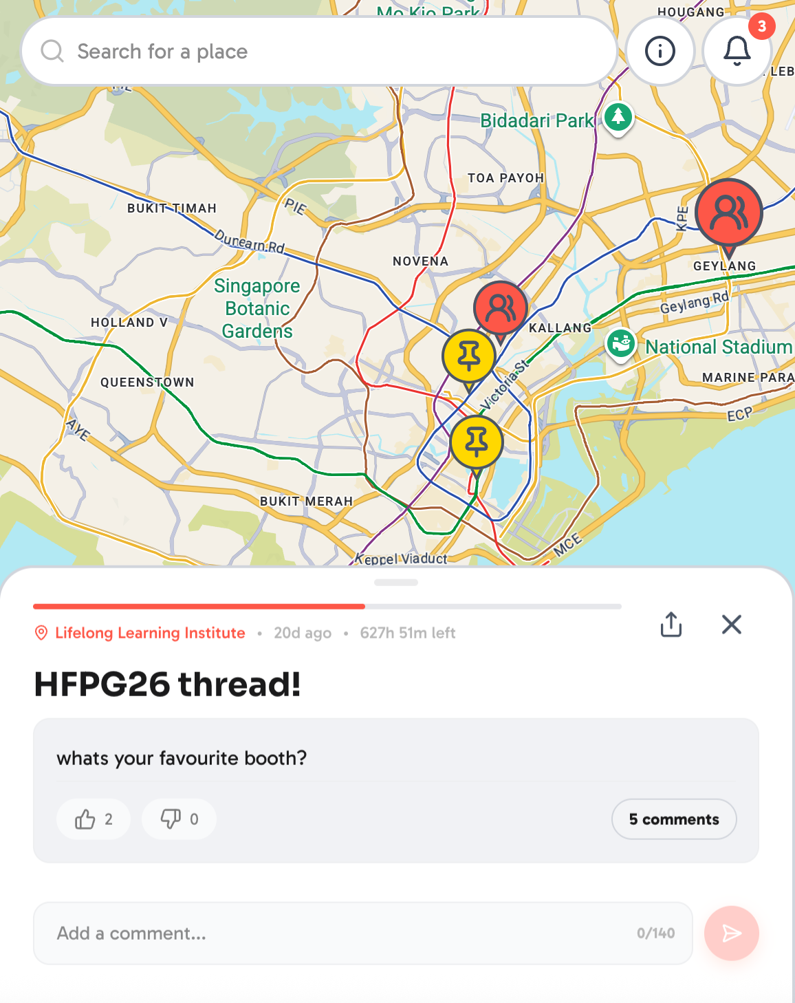 Crowdy app view with pin